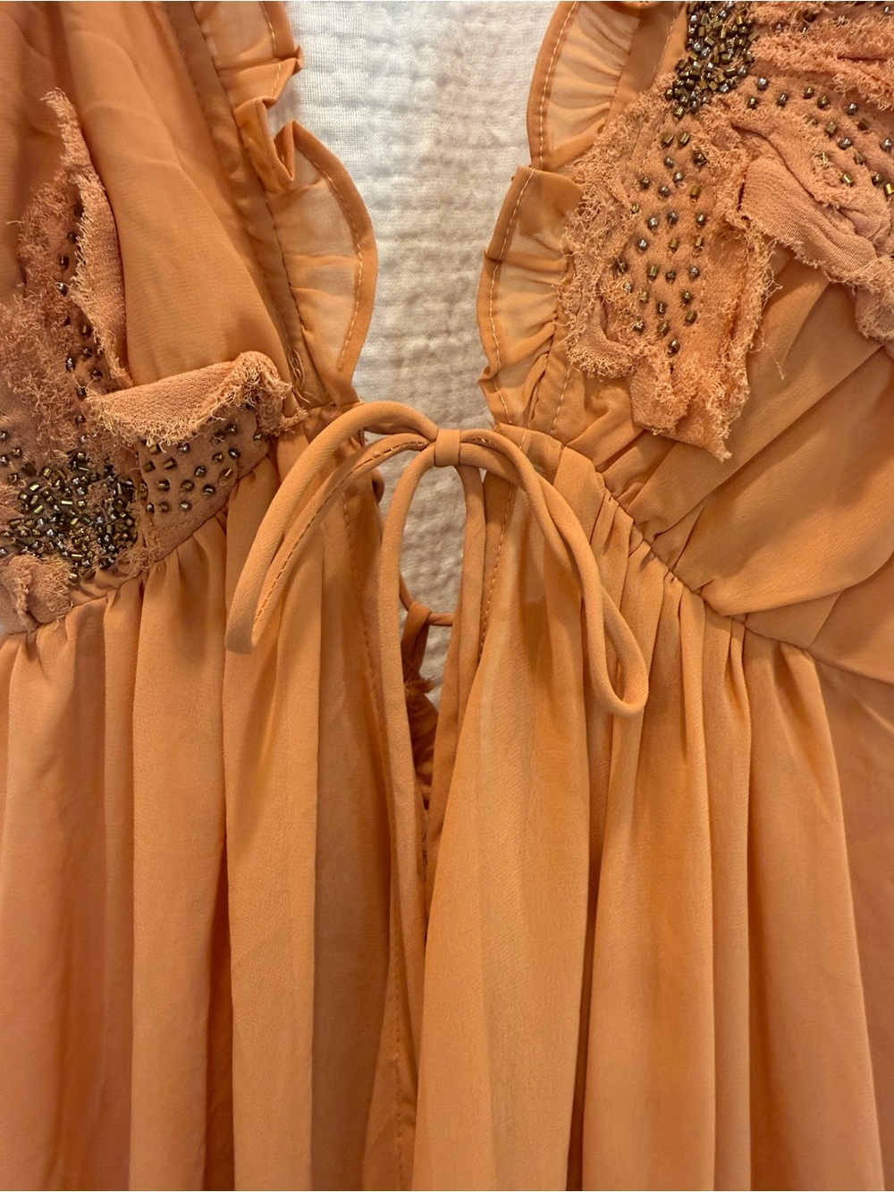 Free People Harlow Embellished Maxi Top High Low Dress - Orange - Size XL - Picture 8 of 13